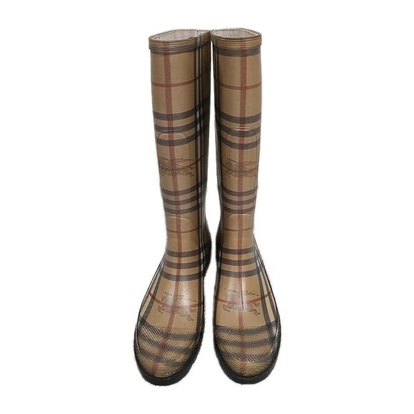 Burberry Haymarket Nova Check Plaid Rain Boots Rubber Brown Women’s Size US 5 - Picture 2 of 11